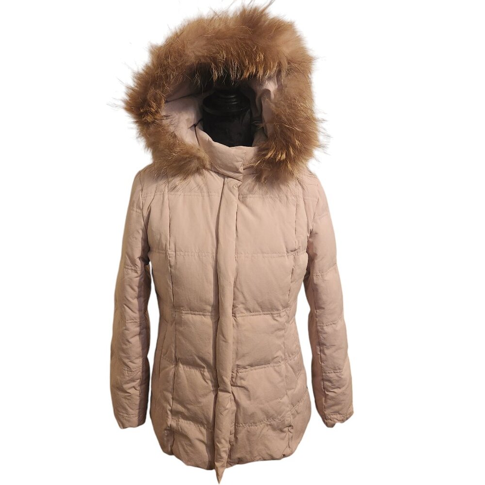 Beautiful Light Pink Multi Mix Quilted Coat With Fur Trim Hood - Picture 4 of 7